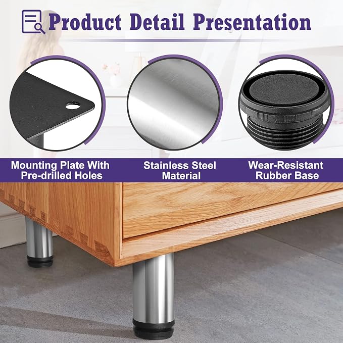 5 Inch Metal Furniture Legs Stainless Steel Adjustable Legs Silver Metal Legs - Image 3