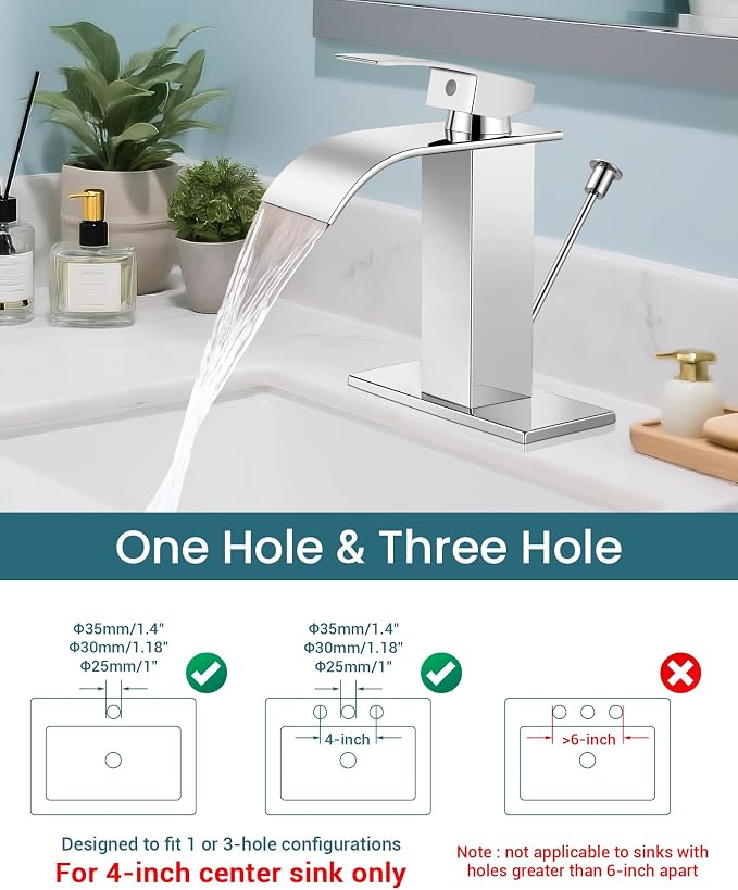 Bathroom Faucets with Lift Rod Drain Chrome Waterfall Bathroom Sink Faucet - Image 5