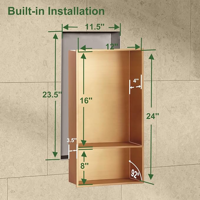 Shower Niche, 12 * 24 Stainless Steel Elegant Bathroom Niche, No Tile Needed - Image 2