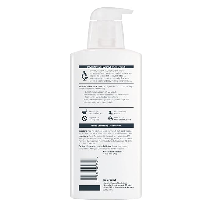 Eucerin Baby Unscented Baby Shampoo and Body Wash, Hypoallergenic, Tear Free - Image 3