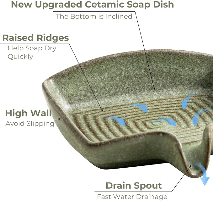 Self Draining Soap Dish, Ceramic Drain Soap Holder Waterfall Design Soap Saver - Image 4