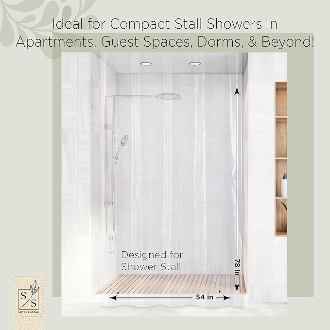 Stitch & Stone Shower Curtain Liner, Premium Medium Weight Durable Waterproof - Image 2