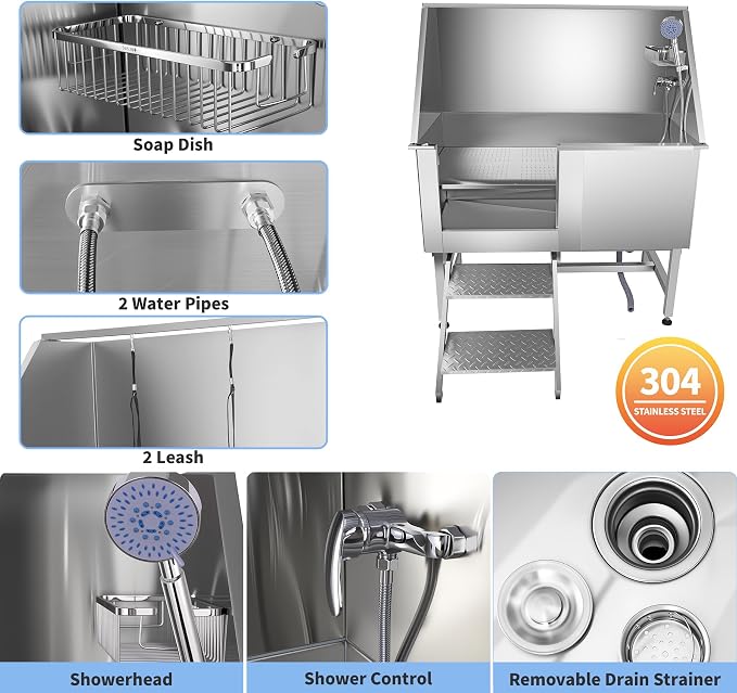 Dog Washing Station 50" Stainless Steel Dog Bathing Station - Image 5