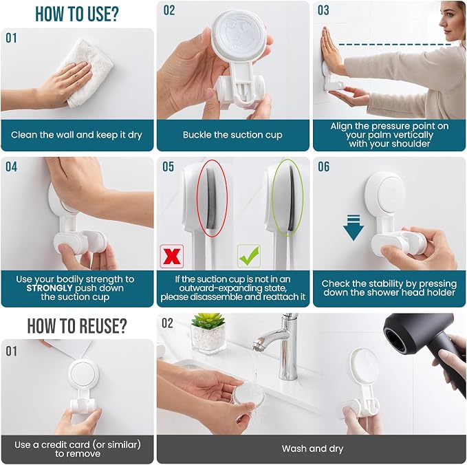 TAILI Shower Head Holder Suction Cup, handheld Shower Head Bracket, Height - Image 4