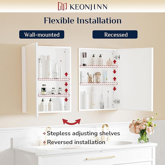 Keonjinn 40 x 26 Inch Medicine Cabinet, Assembly Required, Lightweight - Image 5
