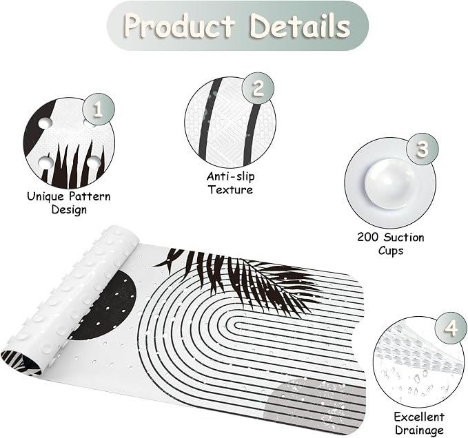 Bathtub Mat Non Slip, Bohemia Extra Long Bath tub Mat Shower Floor Mat - Image 3