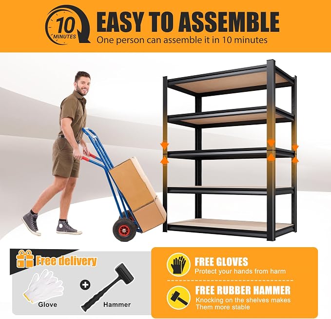 5-Tier Garage Shelving Heavy Duty Storage Shelves, Adjustable Metal Shelving - Image 6