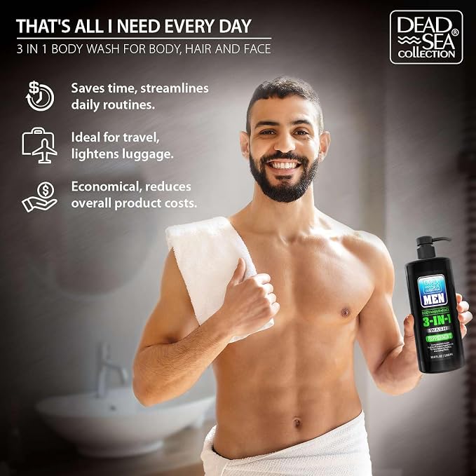 Dead Sea Collection Mens Body Wash 3 in 1 – Peppermint Body Wash - Image 7