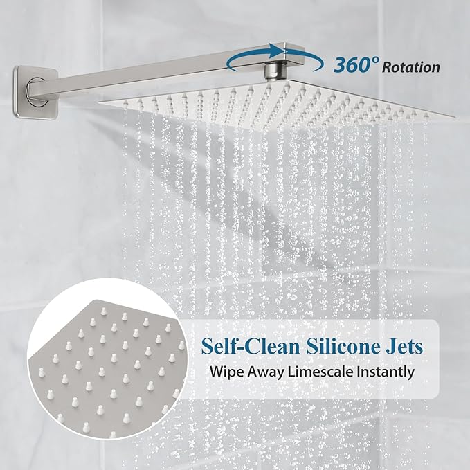 12 inch Square Shower Head and Handheld Set, Gasecoet Shower System - Image 3