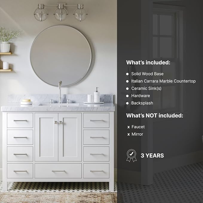 ARIEL Cambridge 48" White Bathroom Vanity - Image 5