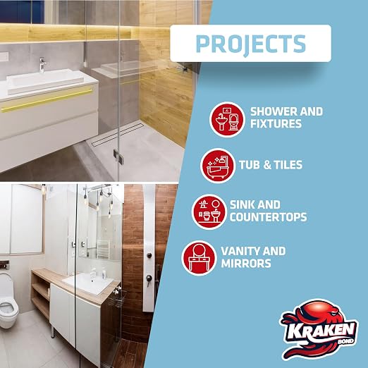 Kraken Bond Premium Kitchen and Bathroom Silicone Caulk Clear - Image 3