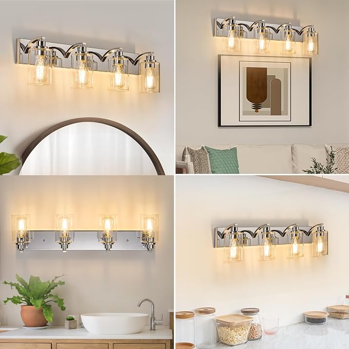 4-Light Bathroom Light Fixtures Modern Chrome Vanity Lights - Image 4
