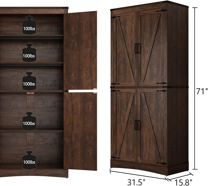 71in Farmhouse Kitchen Pantry Cabinet, Tall Storage Cabinet - Image 2