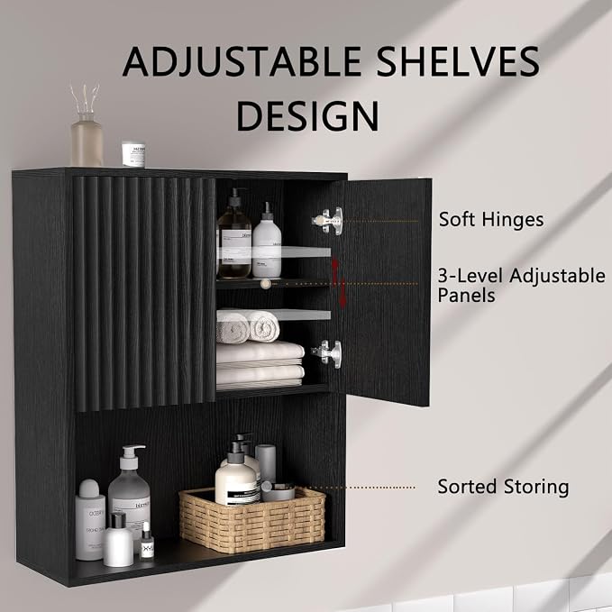 Fluted Bathroom Wall Cabinet Over The Toilet Storage, Wall Mounted Cabinet - Image 5