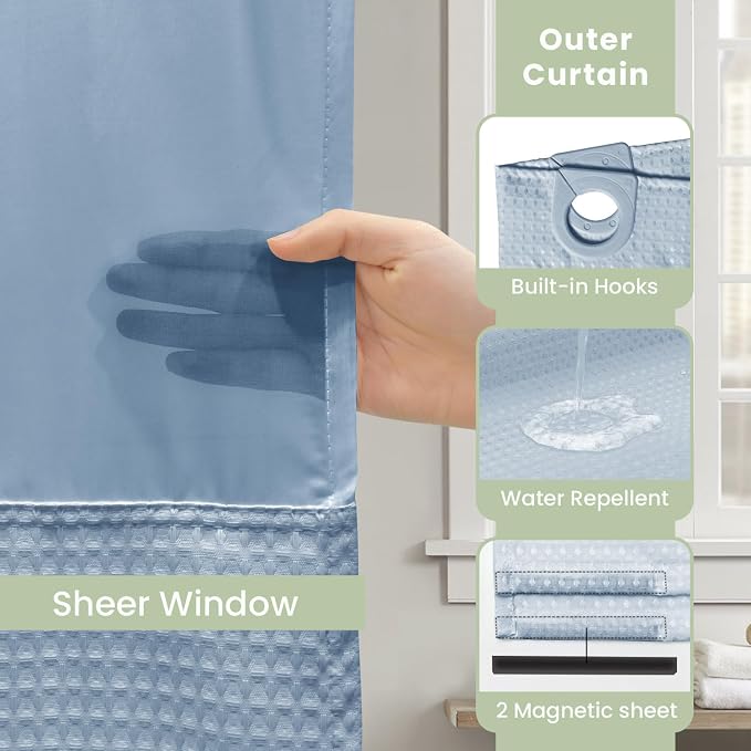 Inhousolu Extra Long No Hook Shower Curtain - Image 4