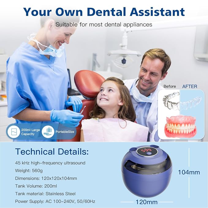45kHz Ultrasonic Retainer Cleaner Machine, 200ML Denture Cleaner, 4 Modes - Image 5