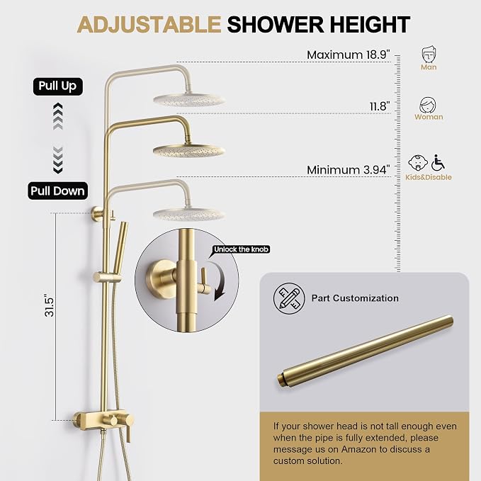 Brushed Gold Exposed Shower System - Image 6