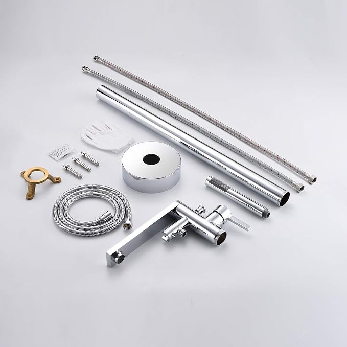 Freestanding Bathtub Faucet Tub Filler Chrome Floor Mount Brass Single Handle - Image 7