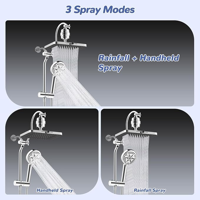Hibbent 5-spray Filtered Rainfall Shower Head Combo, High Pressure 13'' - Image 5