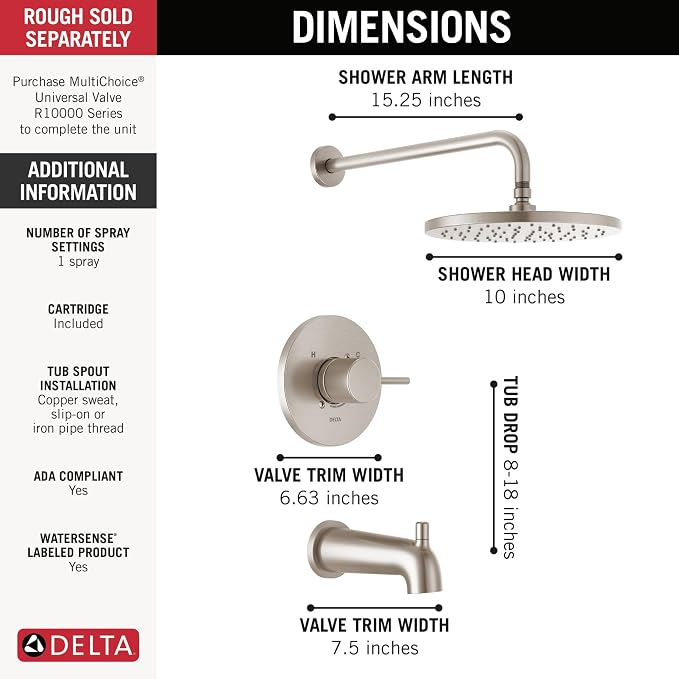 Delta Faucet Modern Raincan Round Single-Function Tub and Shower Trim Kit - Image 3