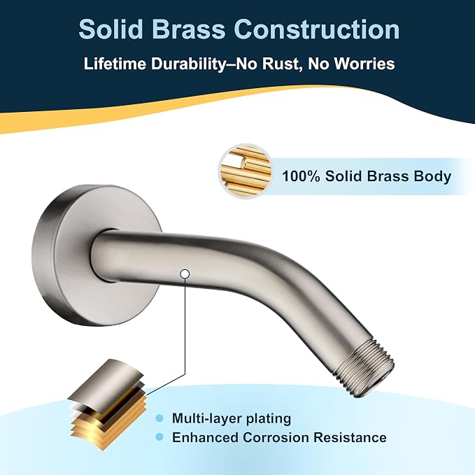BRIGHT SHOWERS 6 Inch Brass Shower Arm - Image 2