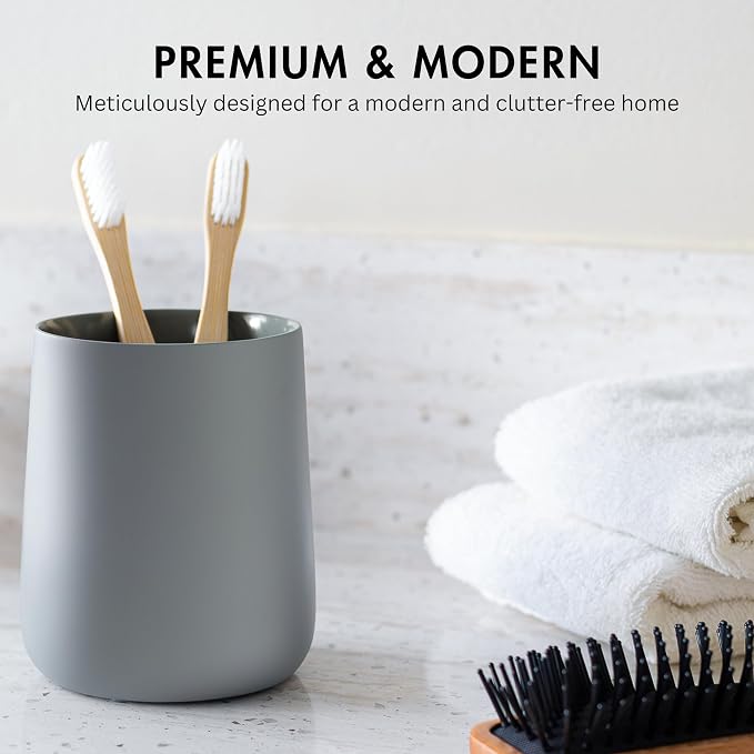 Matte Gray Toothbrush and Toothpaste Holder and Cup - Image 2