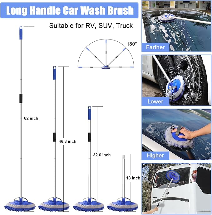 anngrowy 56.7" Car Wash Brush Mop Kit Mitt Sponge - Image 2