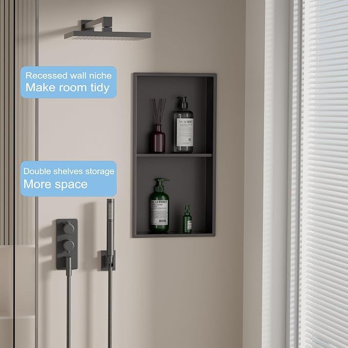 No Tile Needed Shower Niche for Bathroom Storage, Recessed Wall Niche, Double - Image 4