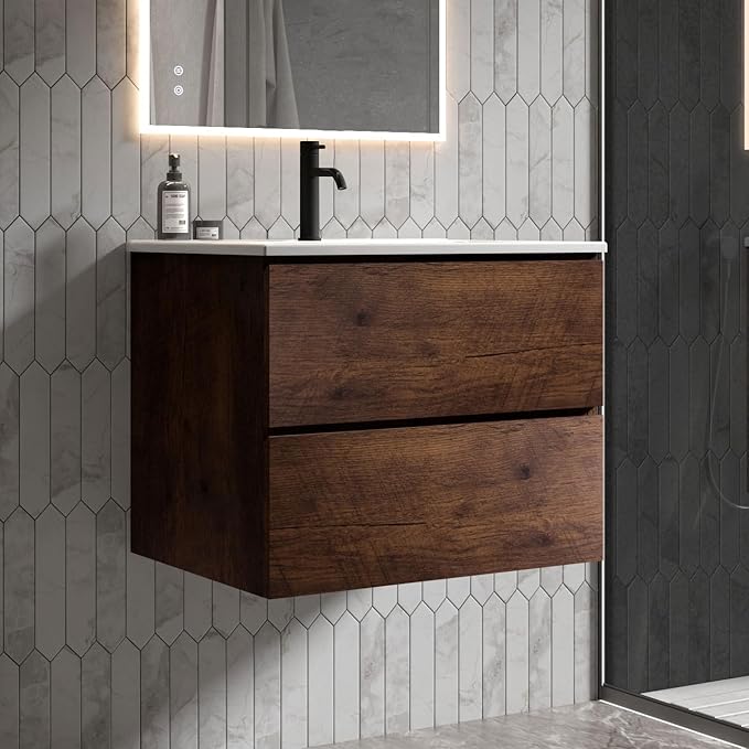24" Bathroom Vanity with Sink, Modern Floating Vanity with Double Soft Closing by LittleTulip
