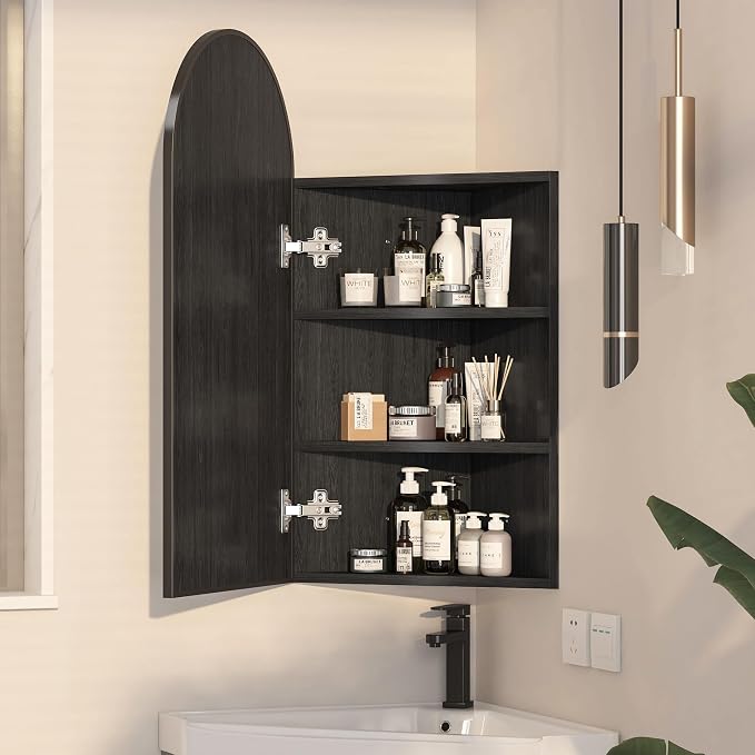16x31 Inch Black Corner Medicine Cabinet - Image 3