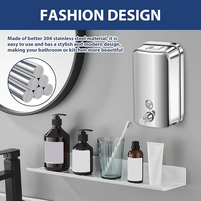 1000ml Commercial Soap Dispenser Wall Mount, Stainless Steel Hand Soap Dispenser - Image 5