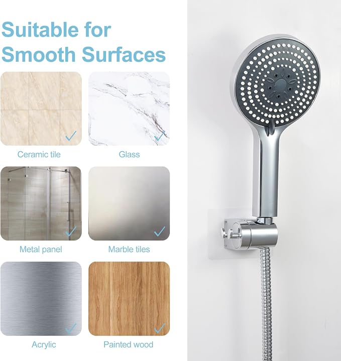 OFFO Shower Head Holder, Strong Adhesive Shower Hooks, 60° Adjustable - Image 5