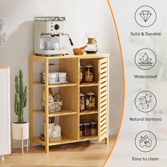 HITNET Bathroom Floor Cabinet, Bamboo Storage Cabinet - Image 4