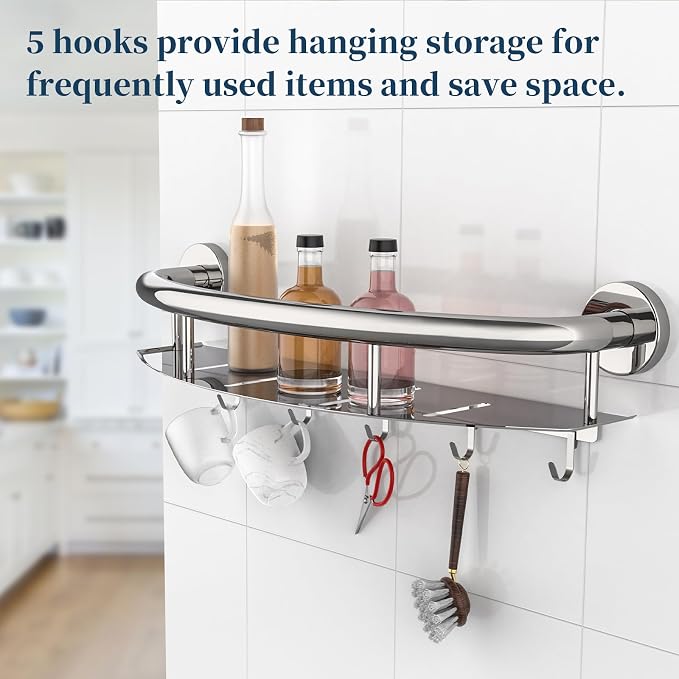 Polished Chrome Shampoo Shelf Grab Bar 18 Inch, Zepolu Stainless Steel 2-in-1 - Image 4