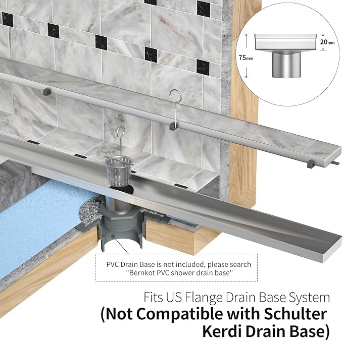 Linear Shower Drain 12", Matte Black Floor Drain - Image 2