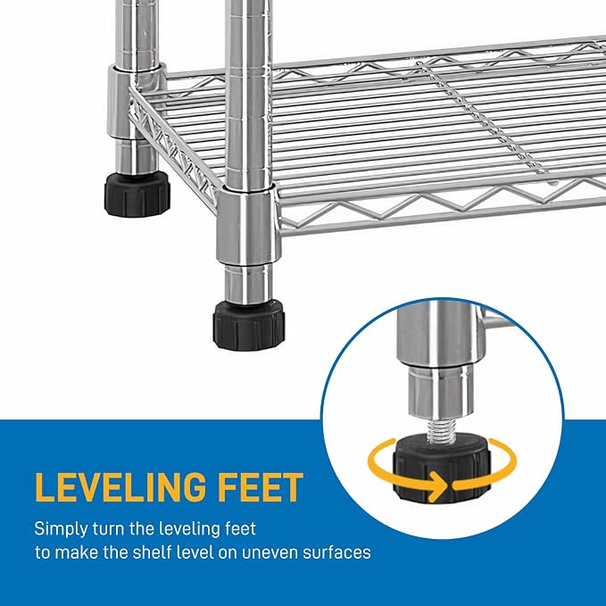 3 Tier Storage Racks Shelving, Heavy Steel Pantry Shelves, Adjustable Wire - Image 6