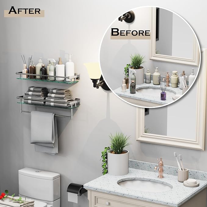 Glass Shelf for Bathroom Wall Sheves 24 inches Rectangular Stainless Steel - Image 7
