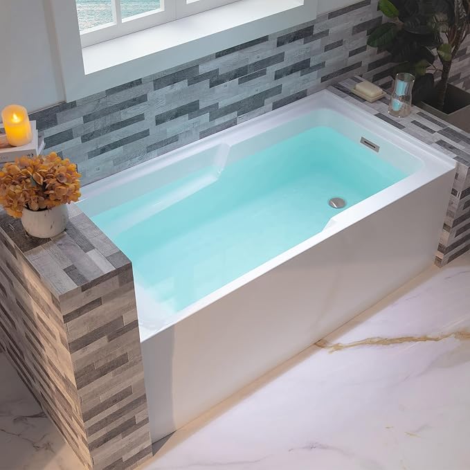WOODBRIDGE 54" Acrylic Rectangular Alcove Soaking Bathtub in White by WOODBRIDGE