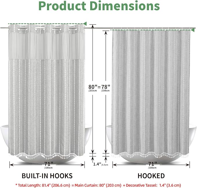 No Hook Long Shower Curtain Set - Image 7