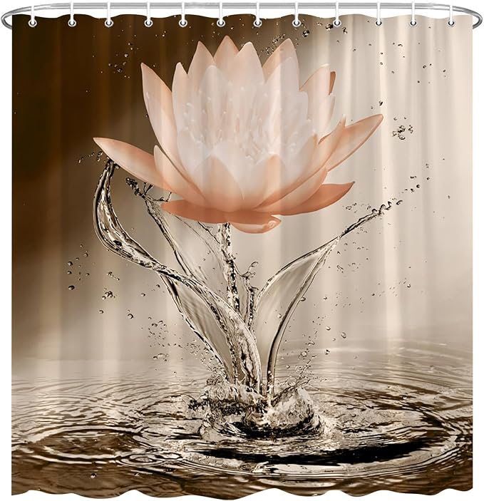 Lotus Shower Curtain Orange Flower Elegant Blooming Floral - Image 2