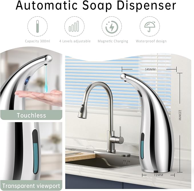 Automatic Soap Dispenser Touchless, 300ML Hand & Dish Countertop Electric - Image 2