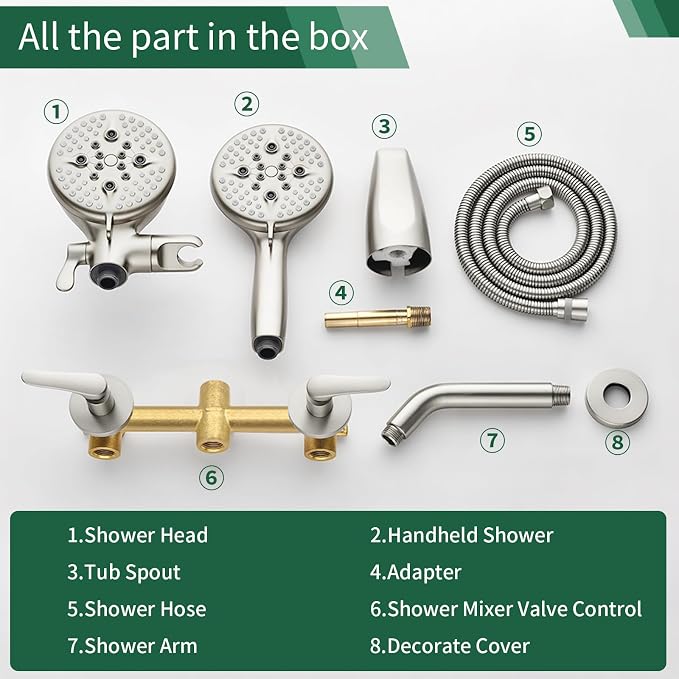 2 Handles Tub Shower Faucet Set Shower System - Image 7