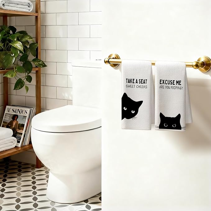 Funny Black Cat Bathroom Hand Towels, Cat Bathroom Decor, Sweet Cheeks Funny - Image 6