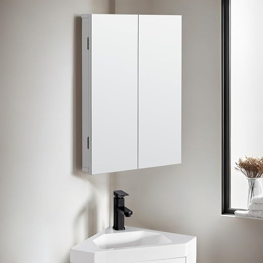 eclife 24" Bathroom Corner Medicine Cabinet W/Mirror, Double Doors Bathroom by eclife