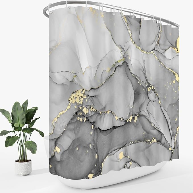 Extra Wide Marble Shower Curtain 108 x 72, Modern Luxury 108 inch Long Shower by BayNook