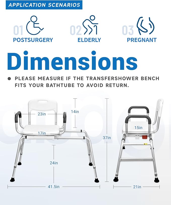 Sangohe Shower Chair for Inside Shower, Sliding Shower Chair, Tub Transfer Bench - Image 2