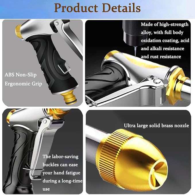 Upgrade Garden Hose Nozzle, 100% Heavy Duty Metal Spray Gun - Image 8