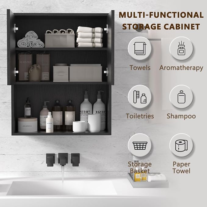 Fluted Bathroom Wall Cabinet Over The Toilet Storage, Wall Mounted Cabinet - Image 6