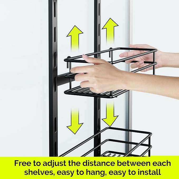 Orimade Over The Door Shower Caddy Adjustable 3 Tier Black, Bathroom Hanging - Image 2