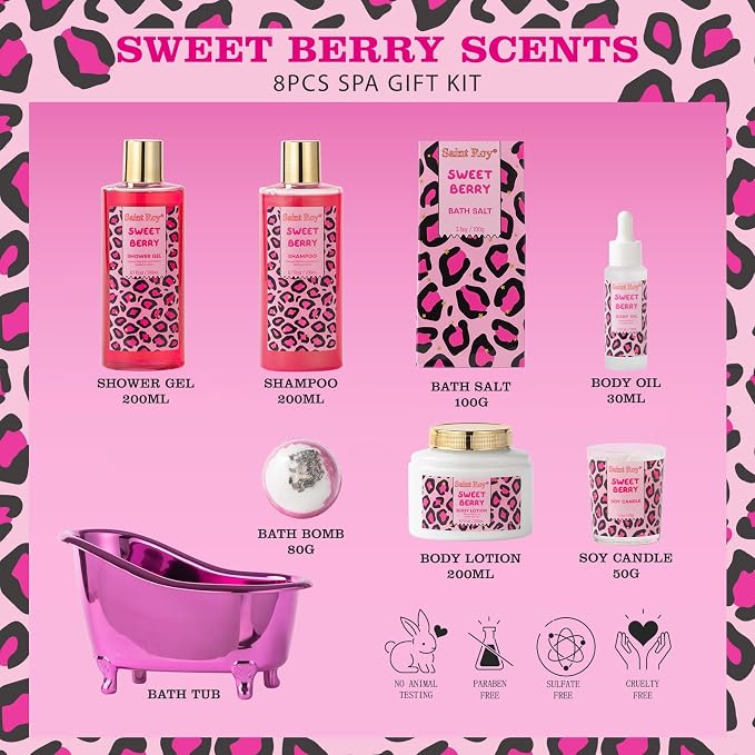 bath body Gifts for Her Home Bath Spa Gift Basket for Women Sweet Berry Bath - Image 2
